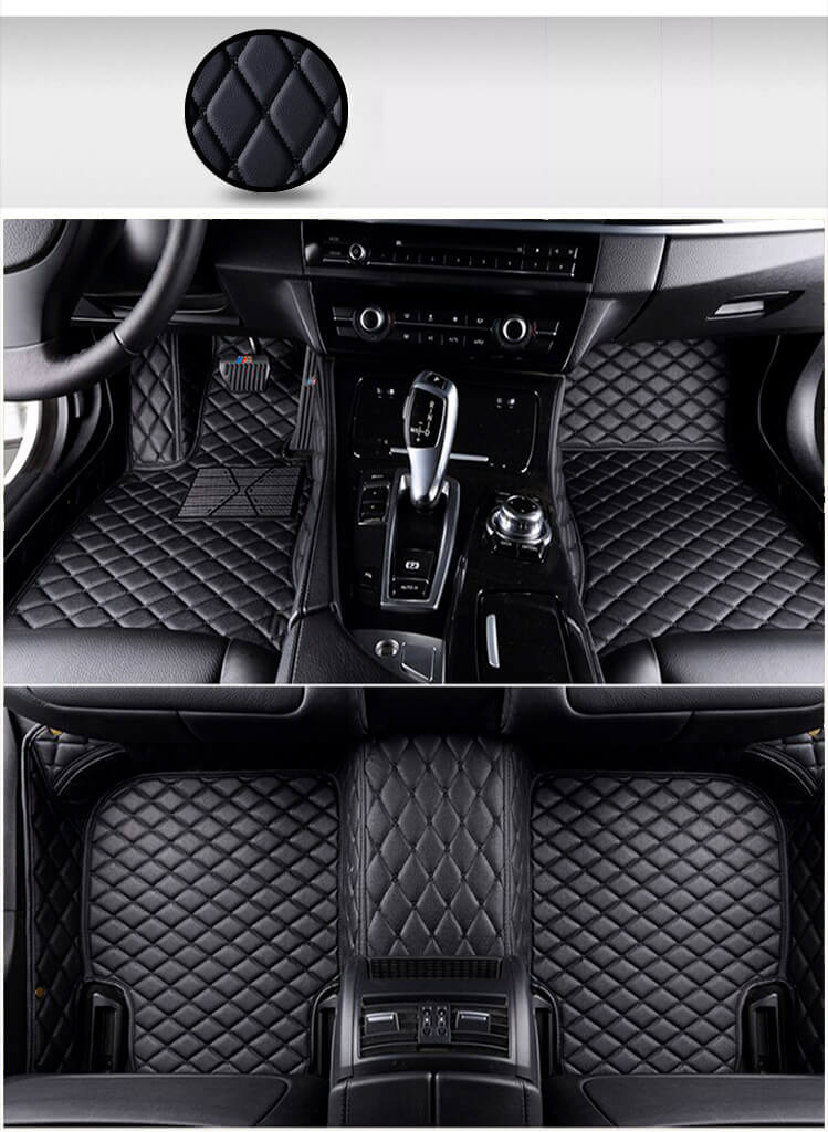 Black custom car mats for Land Rover, Nissan, Jeep Wrangler, Tesla Y