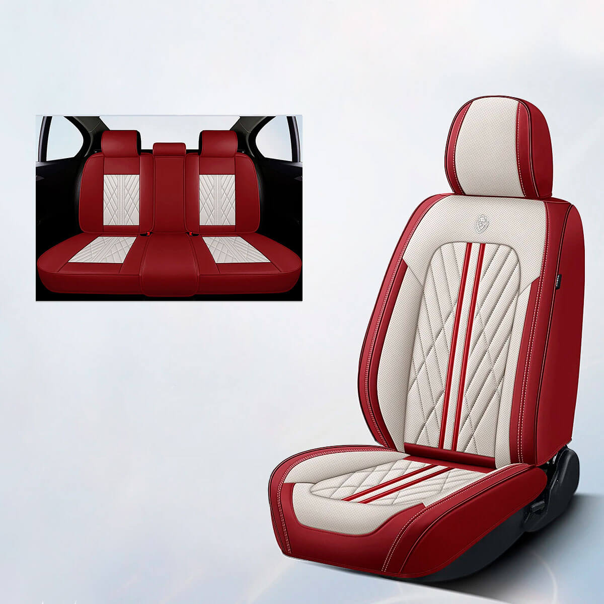 beige and red car seat covers