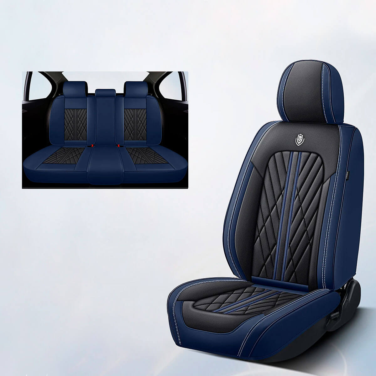 black and blue car seat covers