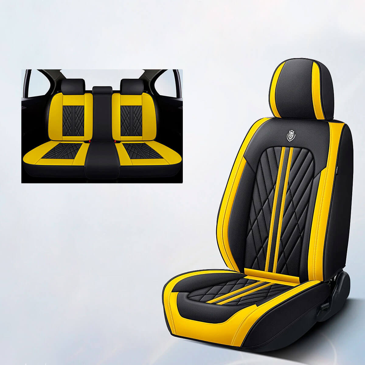 black and yellow car seat covers