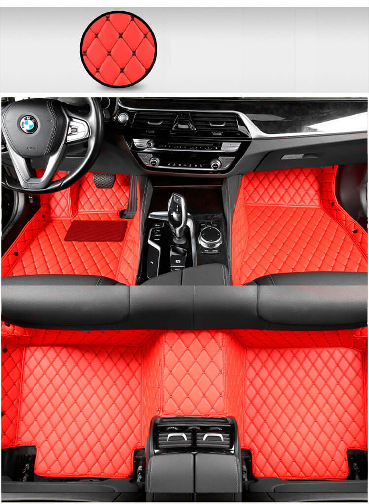 red and black car mats