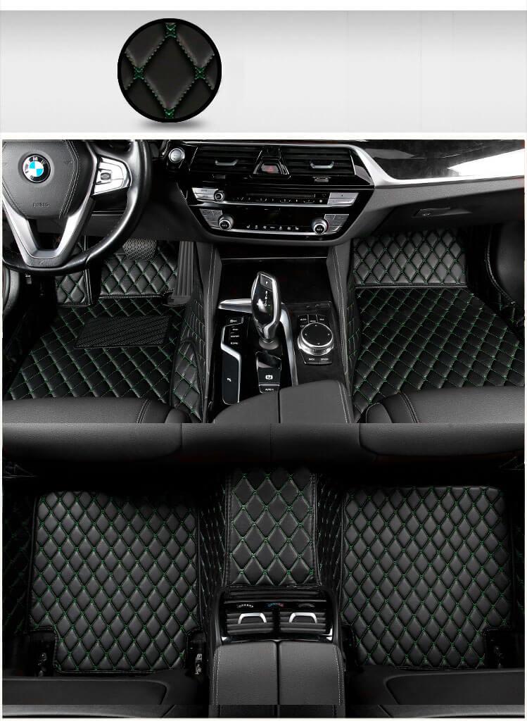 black and green car mats
