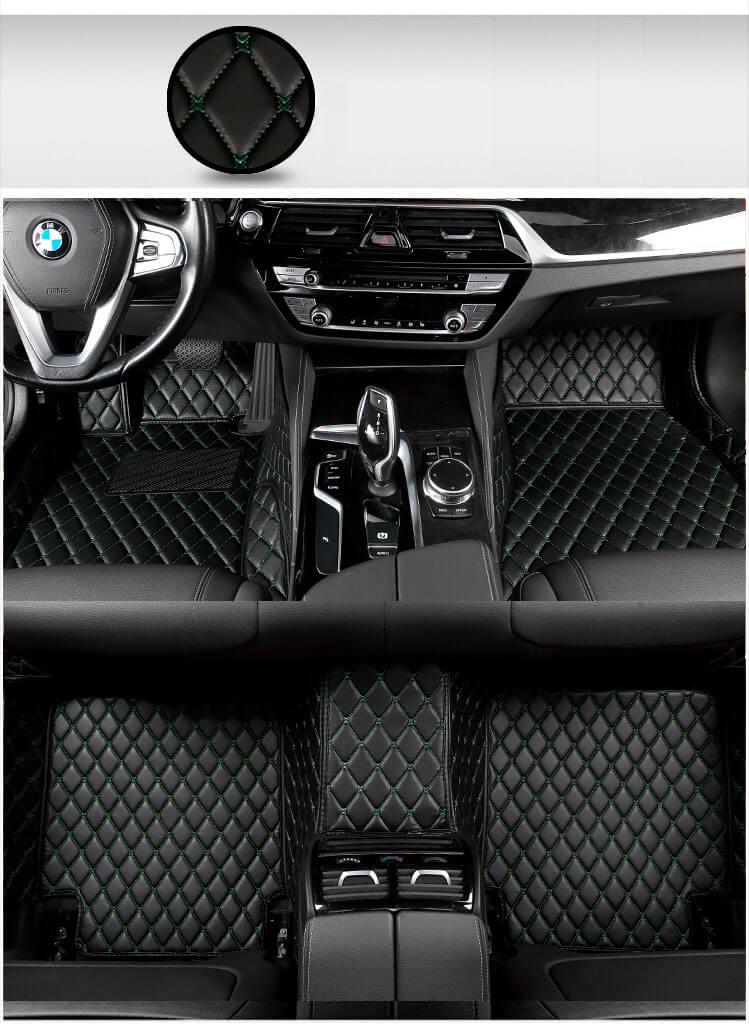 VIP Car Interior Set Black With White Diamond Stitch Pillows